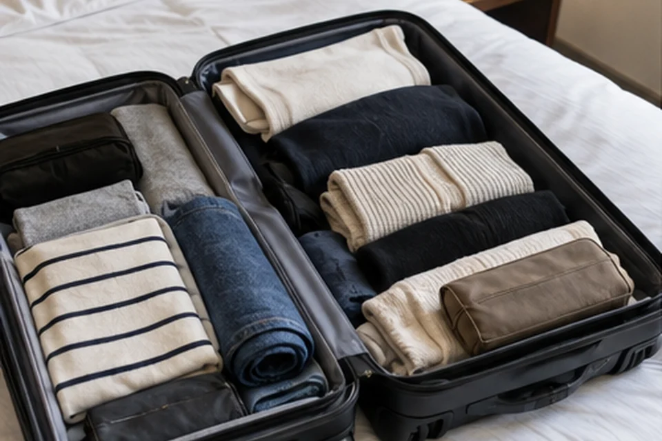 Everyday setting for a carry-on capsule wardrobe for four-day city trips