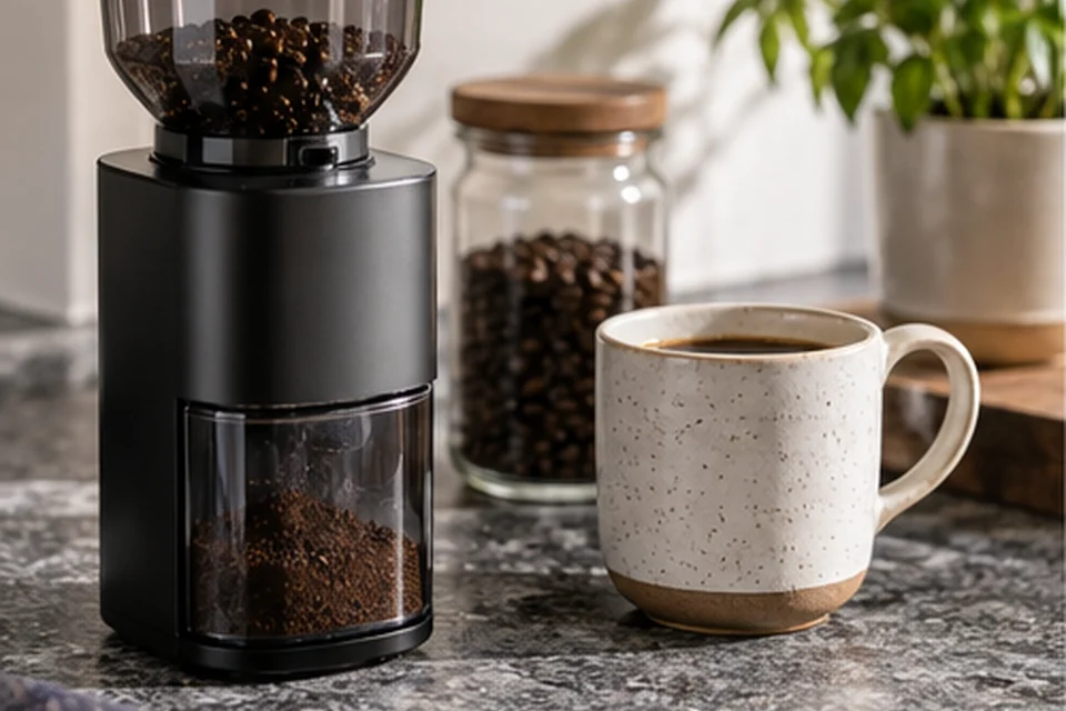 Everyday setting for coffee grinders for limited counter space