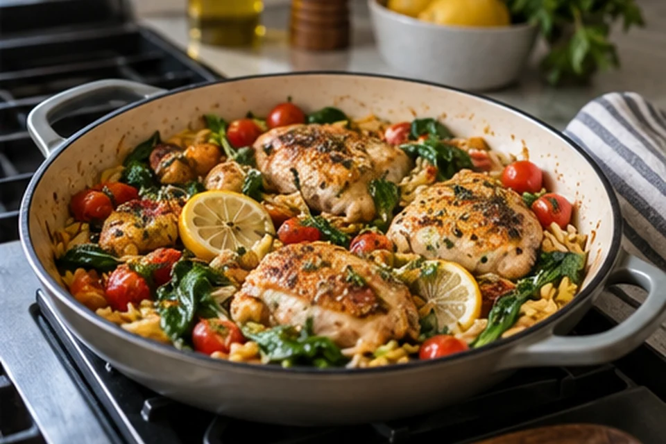 Everyday setting for cookware for one-pan weeknight meals