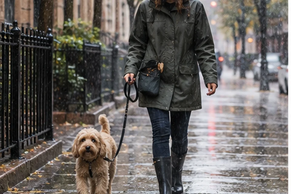 Everyday setting for dog-walking kits for wet morning routes