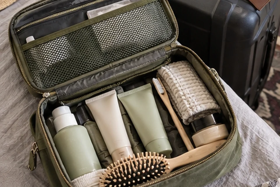 Everyday setting for travel toiletry kits that prevent spills
